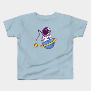 Cute Astronaut Fishing Star On Planet Kids T-Shirt